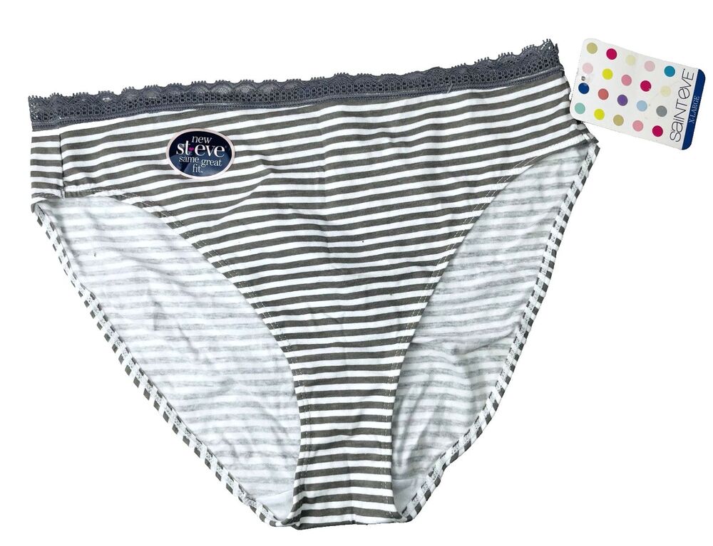 Saint Eve Intimates Hi Cut Panties XL Grey White Stripe NWT Comfortable Lingerie
